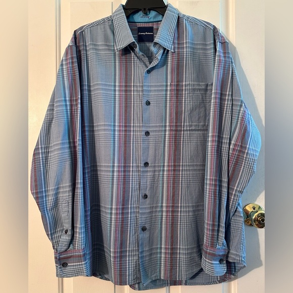 TOMMY BAHAMA Men's XL Long Sleeve Cotton Silk Blend Lt.
Blue Plaid Resort CLEAN - Picture 1 of 9
